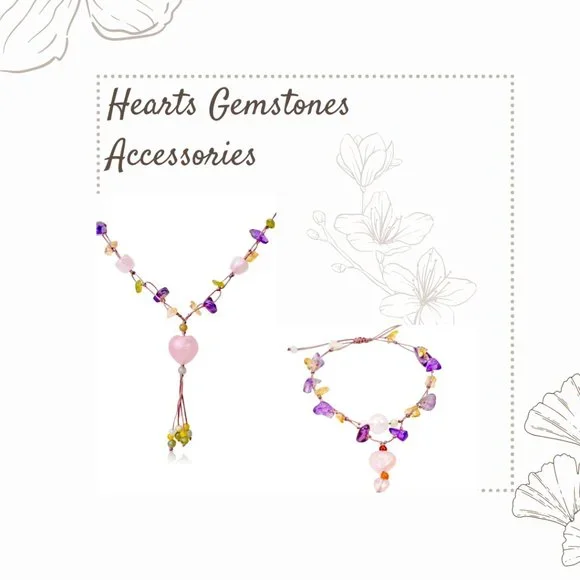 Playful Rose Quartz Hearts Gemstones Necklace Pendant - Picture 2 of 3